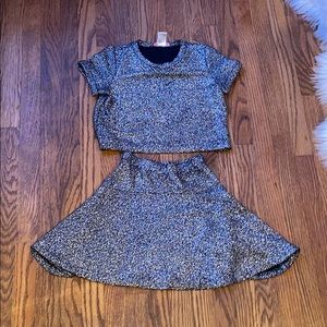 Girls black sparkly crop top and skirt set